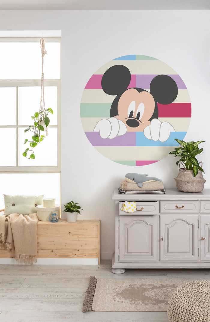 Non-woven adhesive round mural DOT Mickey Peek-a-boo