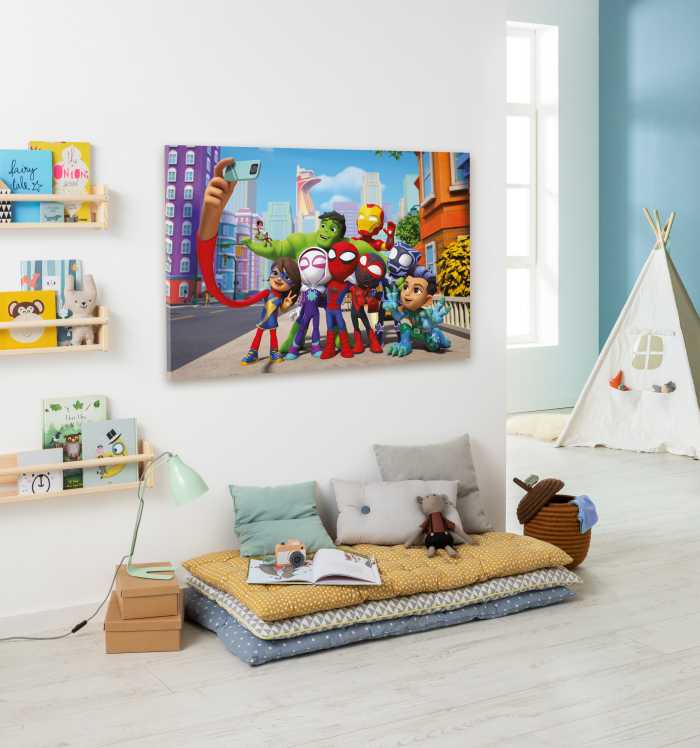 Vlies Bild auf Keilrahmen/ Echtholzrahmen Spidey and His Amazing Friends Selfie