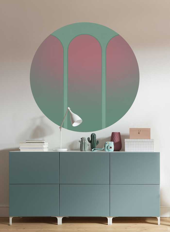 Non-woven adhesive round mural Three Doors