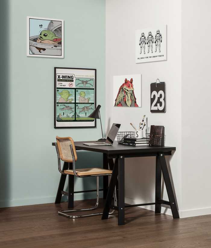 Vlies Bild auf Keilrahmen/ Echtholzrahmen Star Wars The Mandalorian Grogu Shocked