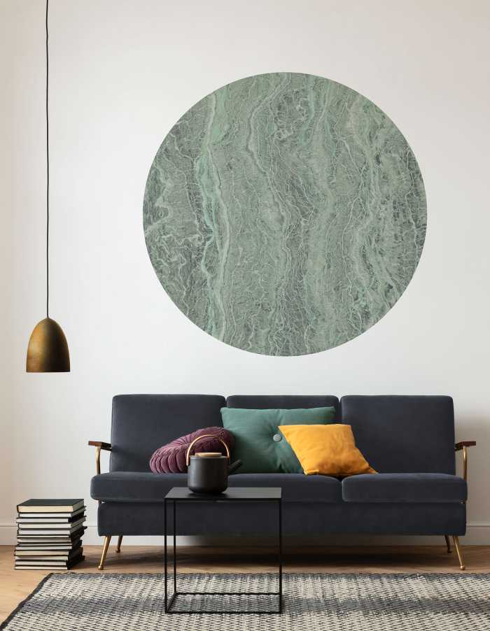 Non-woven adhesive round mural Green Marble