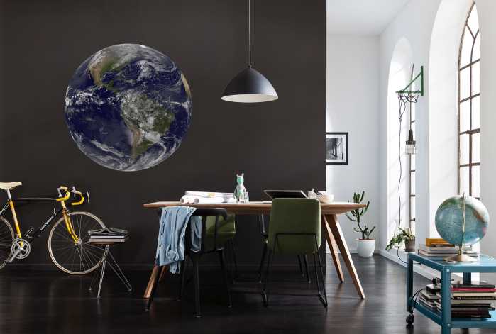 Non-woven adhesive round mural Earth