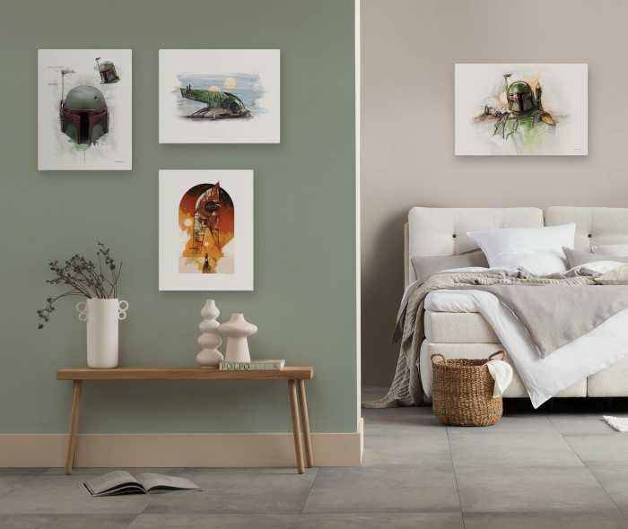 Vlies Bild auf Keilrahmen/ Echtholzrahmen Star Wars Boba Fett Spaceship Sketch