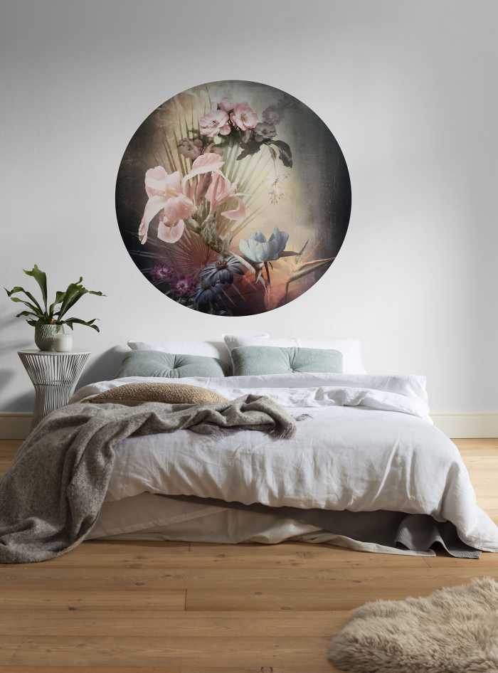 Non-woven adhesive round mural Flemish Flowers