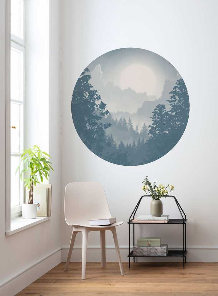 Non-woven adhesive round mural Blue Valley