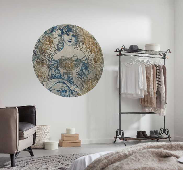 Non-woven adhesive round mural Goddess