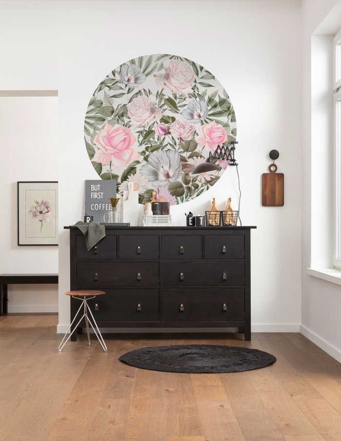 Non-woven adhesive round mural Daphne