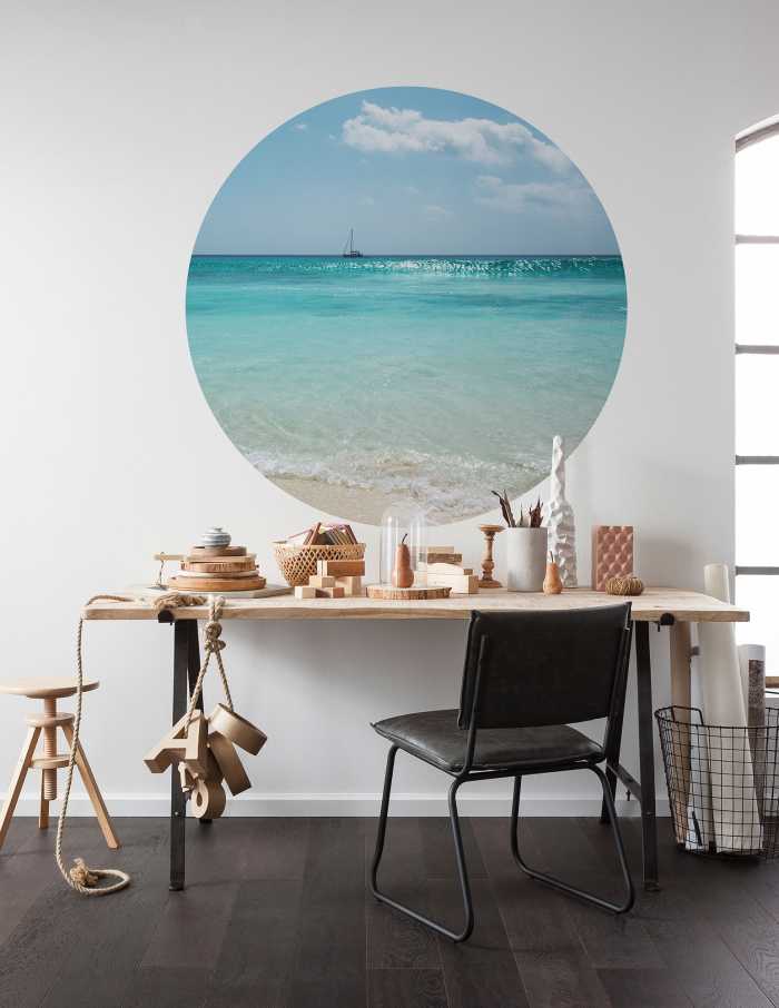 Non-woven adhesive round mural Lagoon