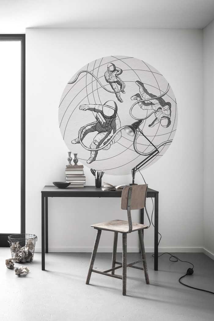 Non-woven adhesive round mural Weltraum