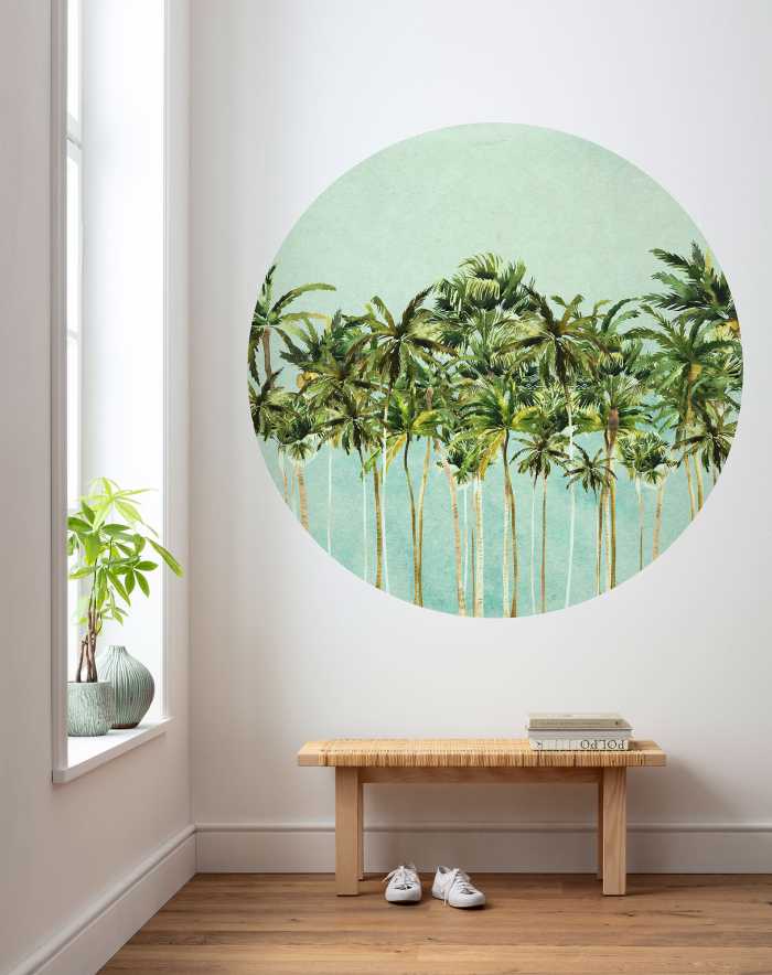 Non-woven adhesive round mural Coconut Trees
