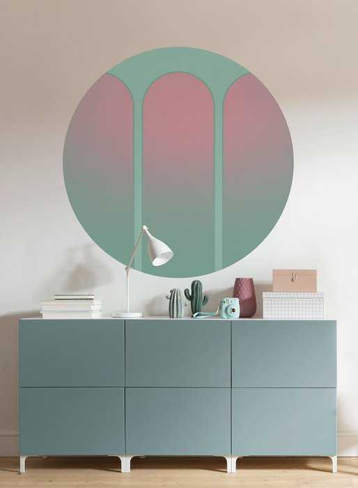 Non-woven adhesive round mural Three Doors