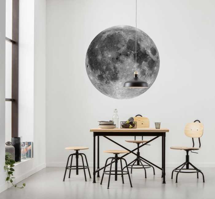 Non-woven adhesive round mural Moon