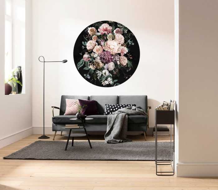 Non-woven adhesive round mural Enchanted Flowers