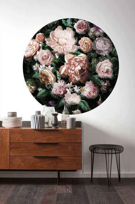 Non-woven adhesive round mural Flower Couture