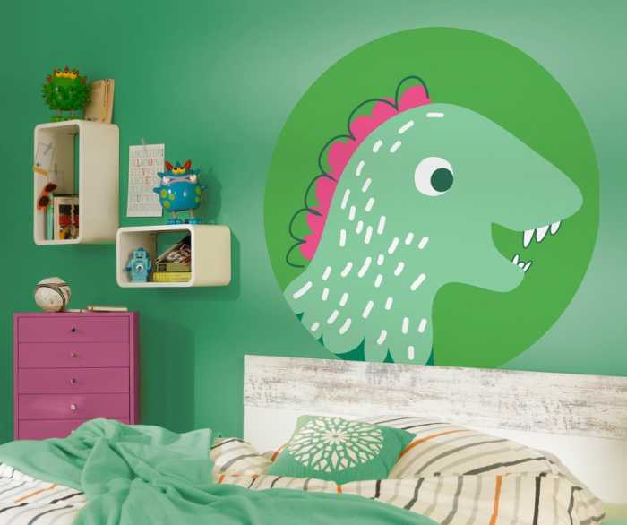 Non-woven adhesive round mural Little Dino Tyranno