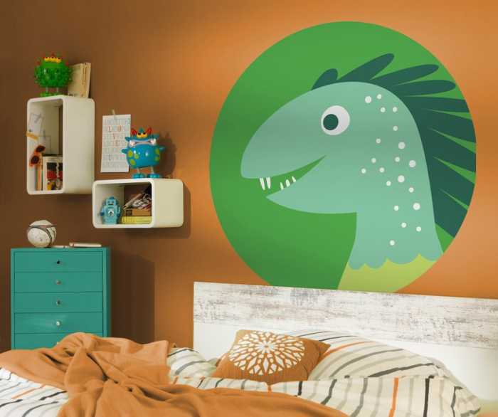 Non-woven adhesive round mural Little Dino Velo