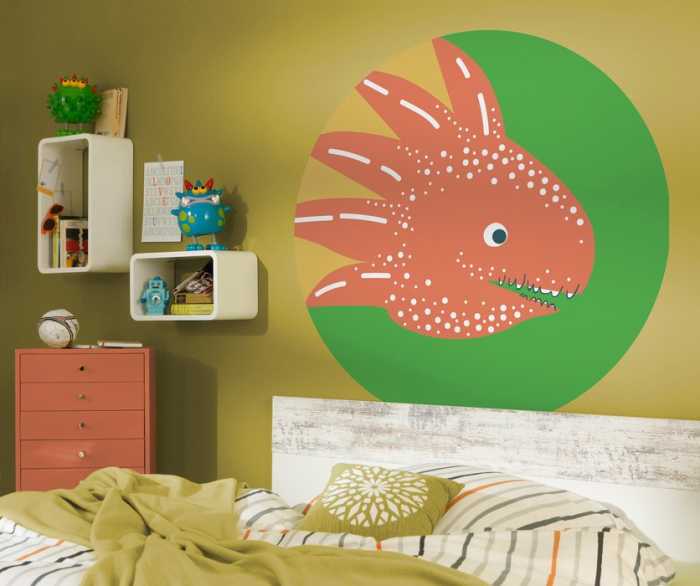 Non-woven adhesive round mural Little Dino Proto