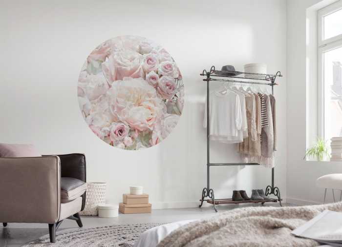 Non-woven adhesive round mural Pink and Cream Roses