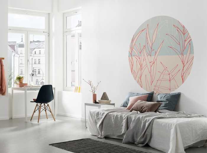 Non-woven adhesive round mural Grassland