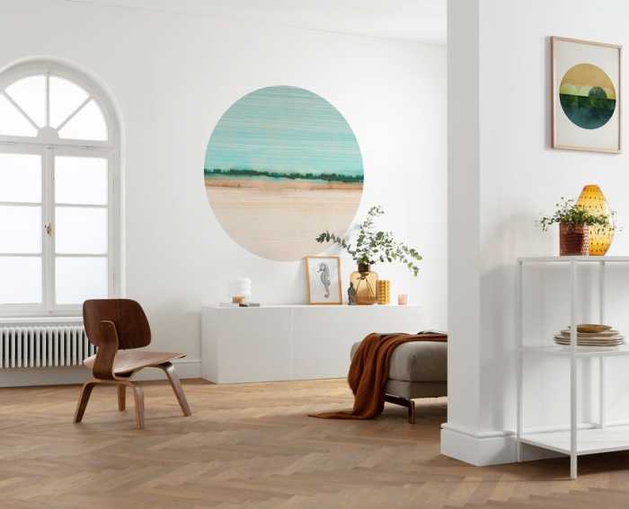 Non-woven adhesive round mural Beachside