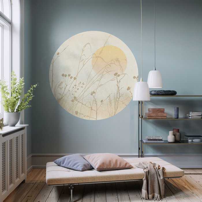 Non-woven adhesive round mural Roseau