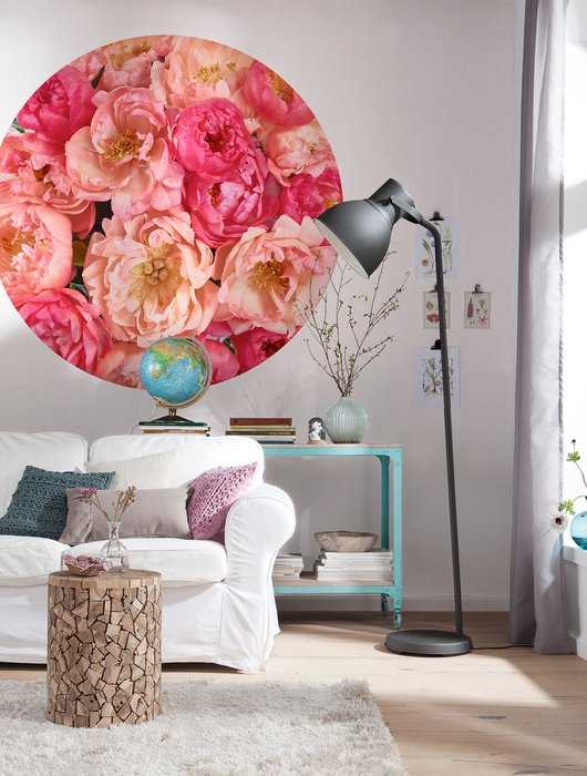 Non-woven adhesive round mural Roseraie