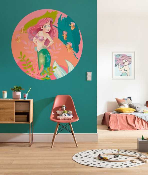 Non-woven adhesive round mural Ariel Happy Coral