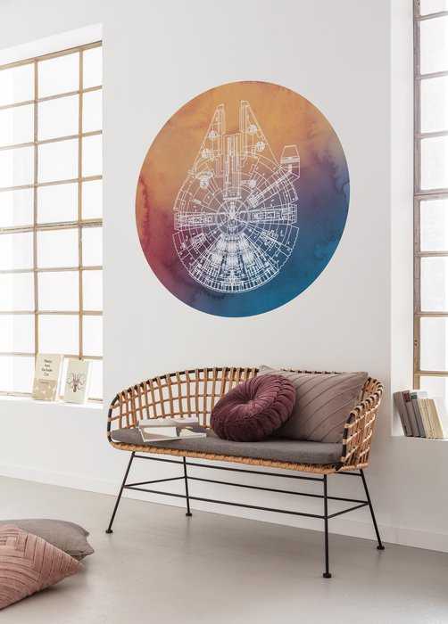 Non-woven adhesive round mural Star Wars Millennium Falcon