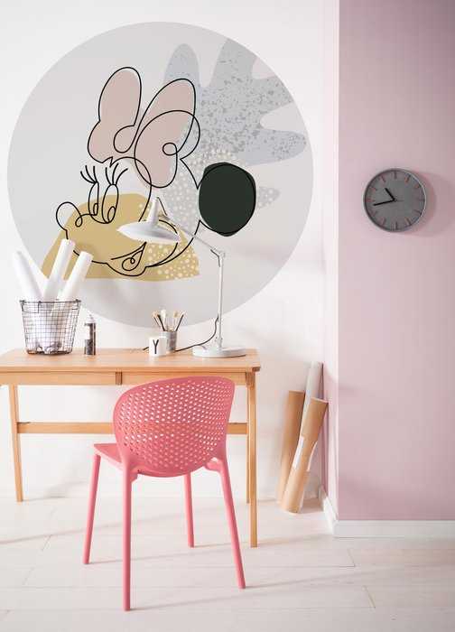 Non-woven adhesive round mural Minnie Line Art