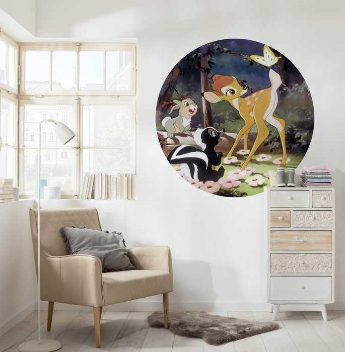 Non-woven adhesive round mural Bambi Butterfly