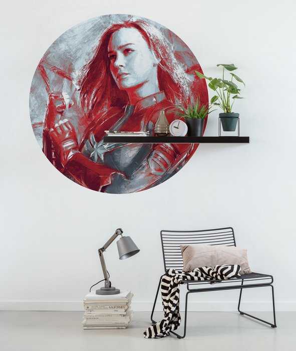 Non-woven adhesive round mural Avengers Painting Captain Marvel