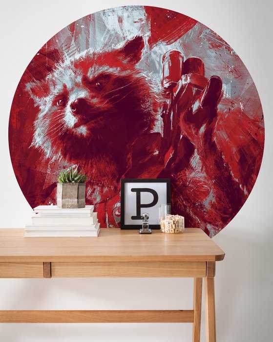 Non-woven adhesive round mural Avengers Painting Rocket Raccoon