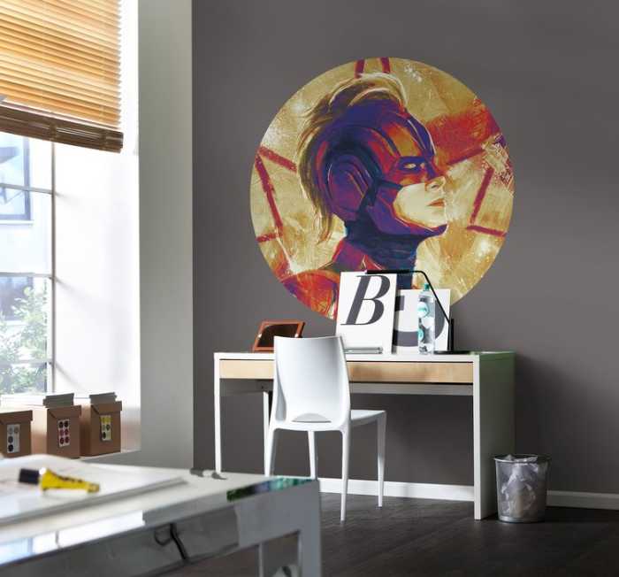 Non-woven adhesive round mural Avengers Painting Captain Marvel Helmet
