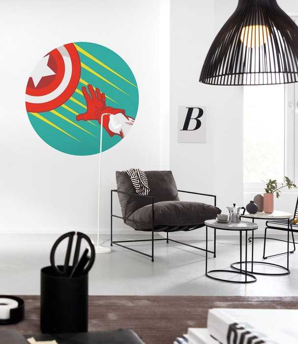 Non-woven adhesive round mural Avengers Captain's Shield Pop Art