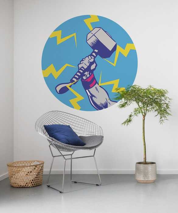 Non-woven adhesive round mural Avengers Thor's Hammer Pop Art