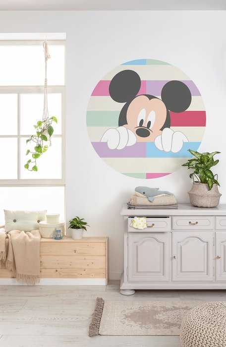 Non-woven adhesive round mural DOT Mickey Peek-a-boo