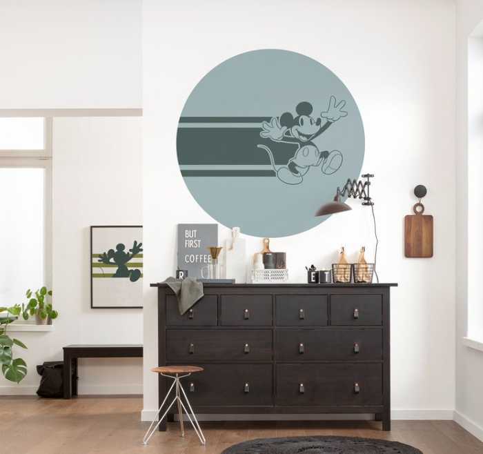 Non-woven adhesive round mural DOT Mickey Bonjour