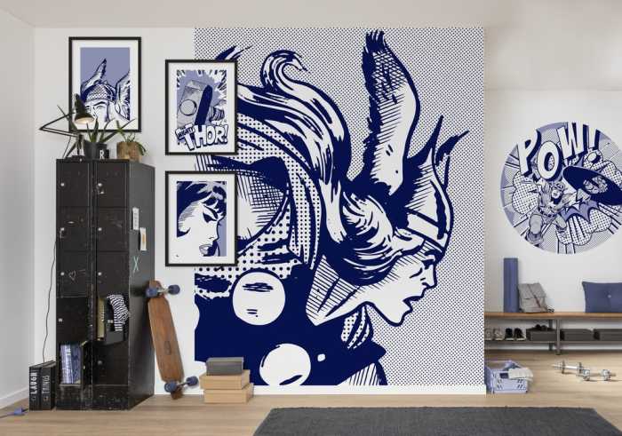 Non-woven adhesive round mural Captian America Pow