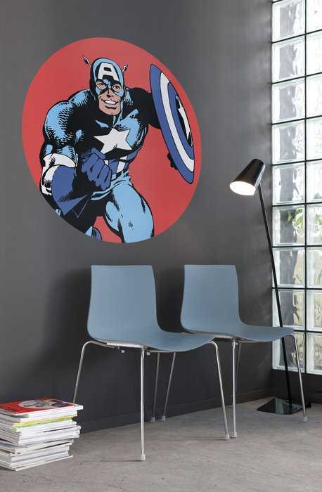 Non-woven adhesive round mural Marvel PowerUp Captain America