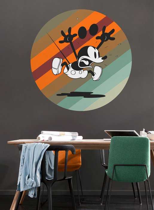Non-woven adhesive round mural Mickey Mouse up and away
