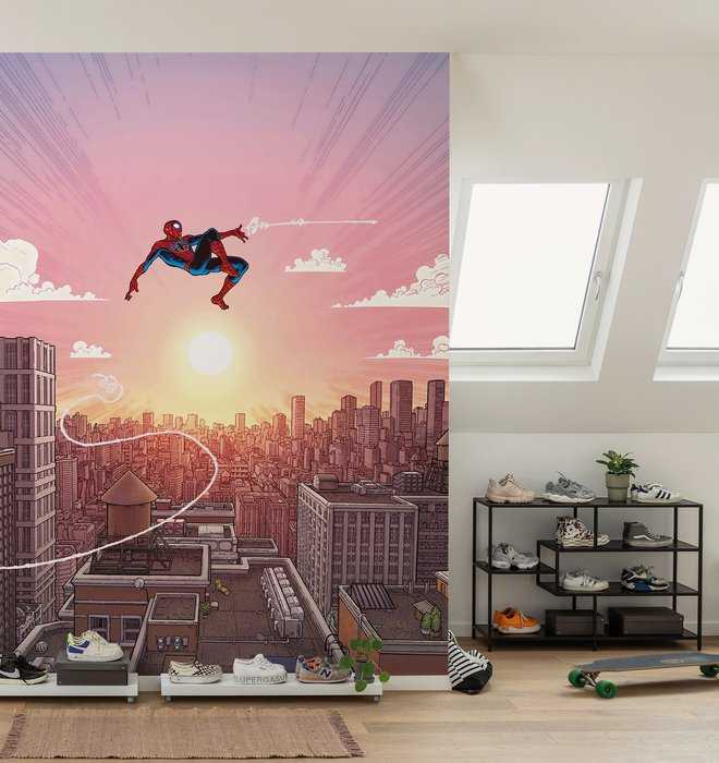 Standard Non-woven Marvel Spider-Man Swinging Through the Air
