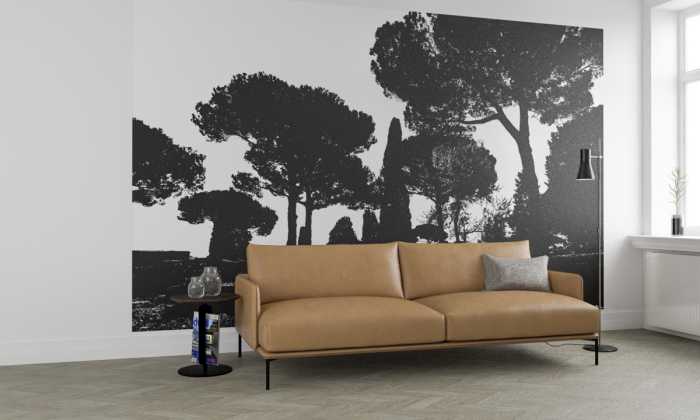 Digitally printed photomural Pine Trees black-white