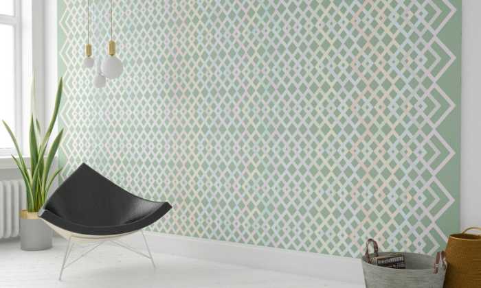 Premium Non-Woven Structure Rhombus greygreen-pastell