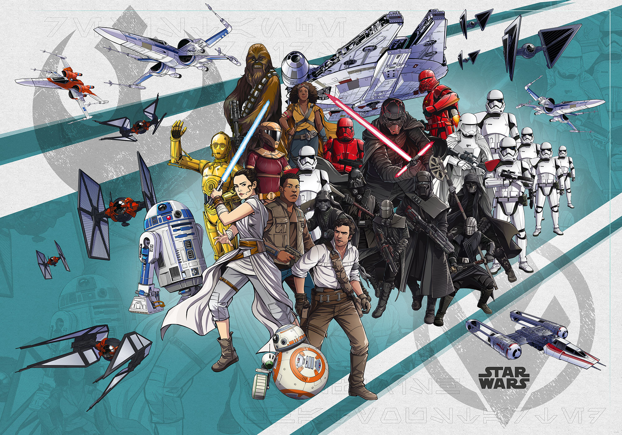 Star Wars Cartoon Collage Wide