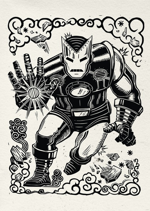 Marvel Iron Man Lino-Cut